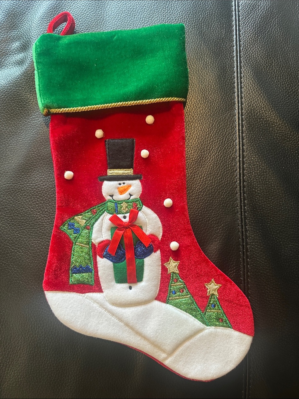 Festive Red & Green Snowman Christmas Stocking